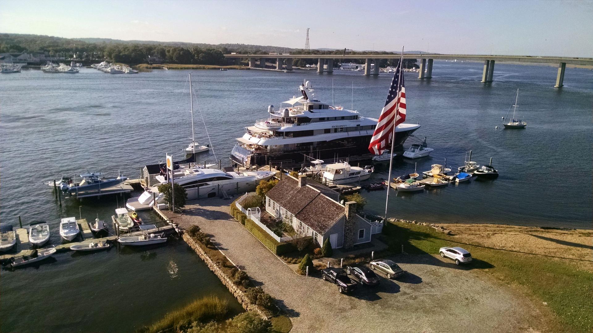 Old Lyme Dock marine fuel with a ship store and small boats